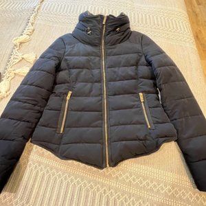 Zara Navy Blue Puffer Jacket Faux Fur Collar Size Medium